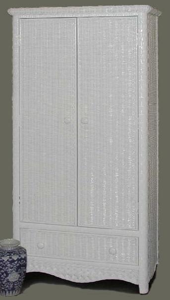 white wicker armoire with double doors